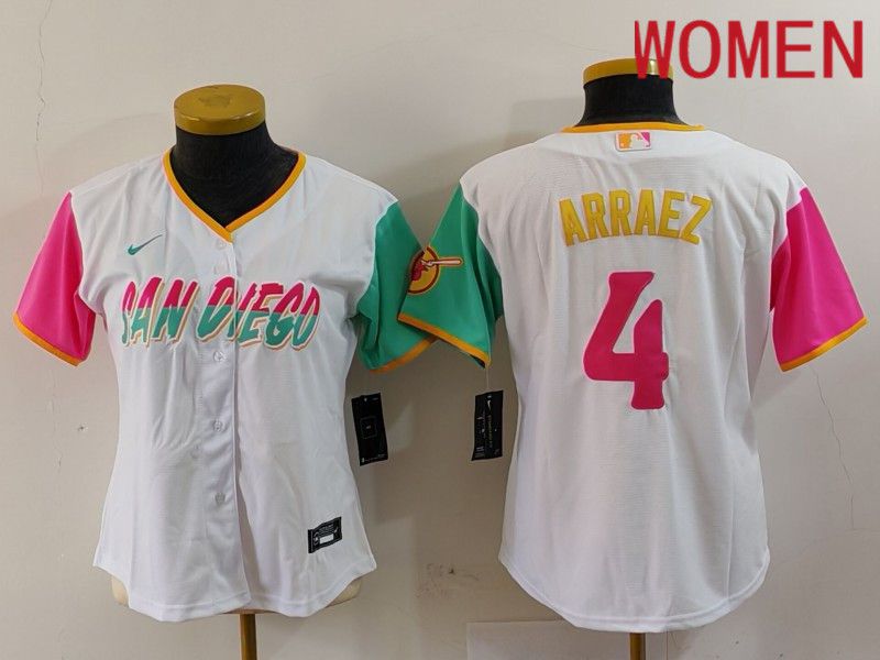 Women San Diego Padres #4 Arraez White City Edition Nike 2024 MLB Jersey style 1->women mlb jersey->Women Jersey